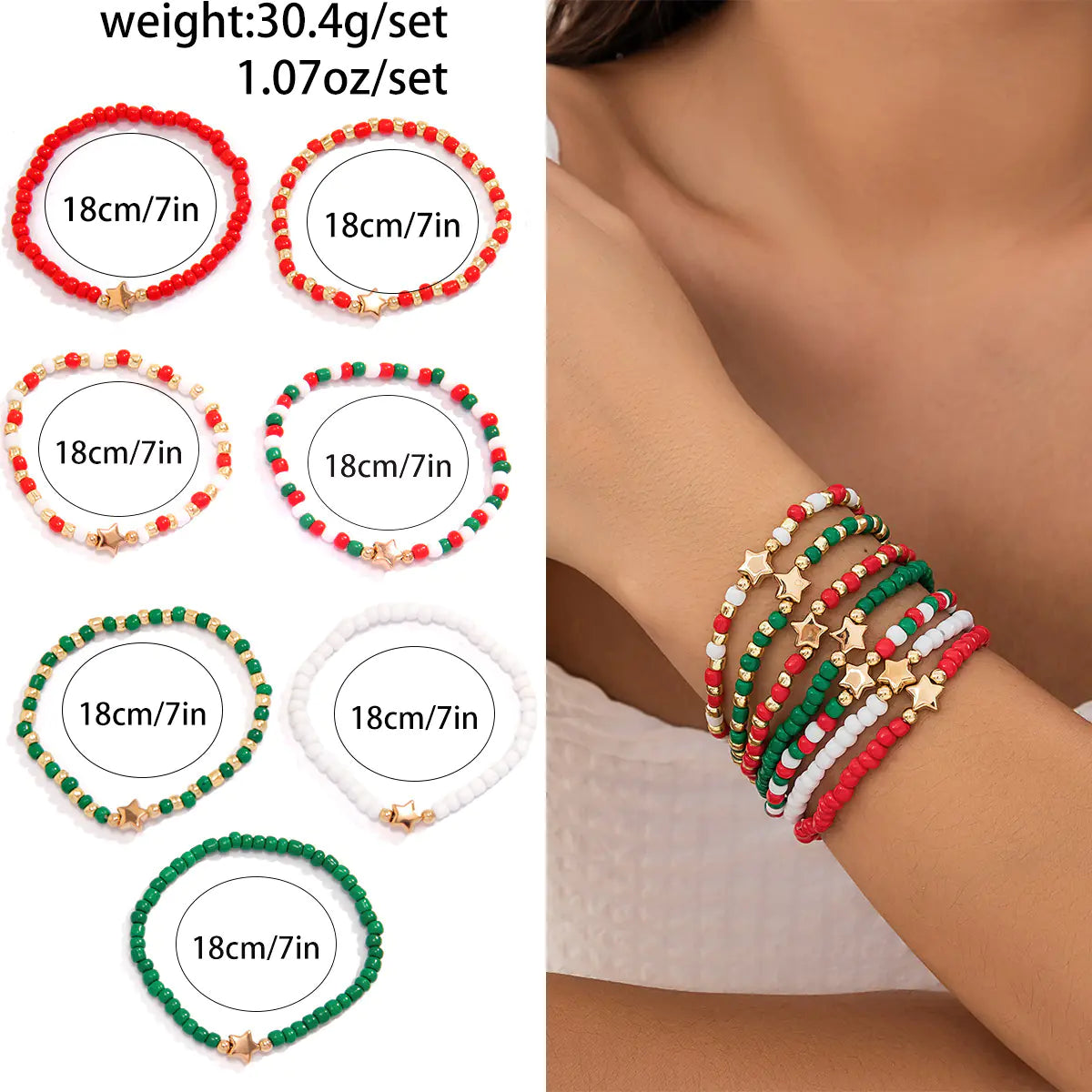 European American Christmas Letters Beaded Bracelet Set