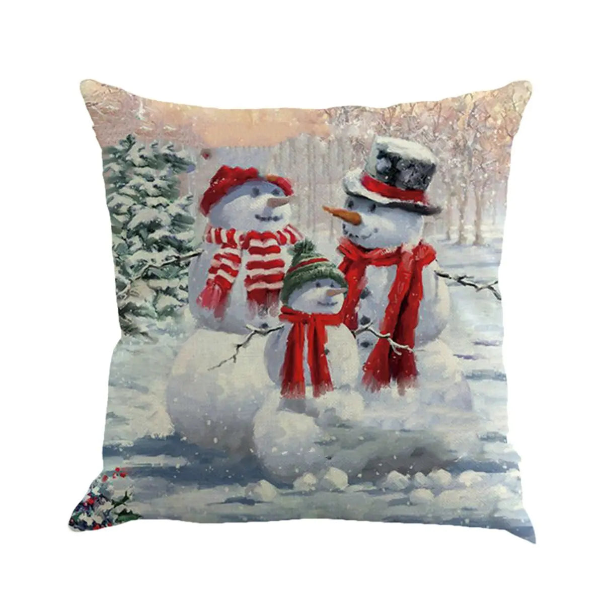 Christmas Snowman Cotton Linen Cushion Covers for Car