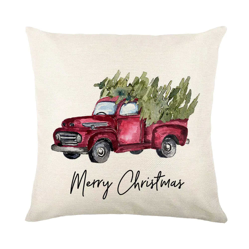 Christmas Polyester Pillowcase with Linen Print