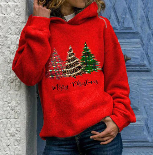 Merry Christmas Tree Hoodie - Plus Size Loose Top