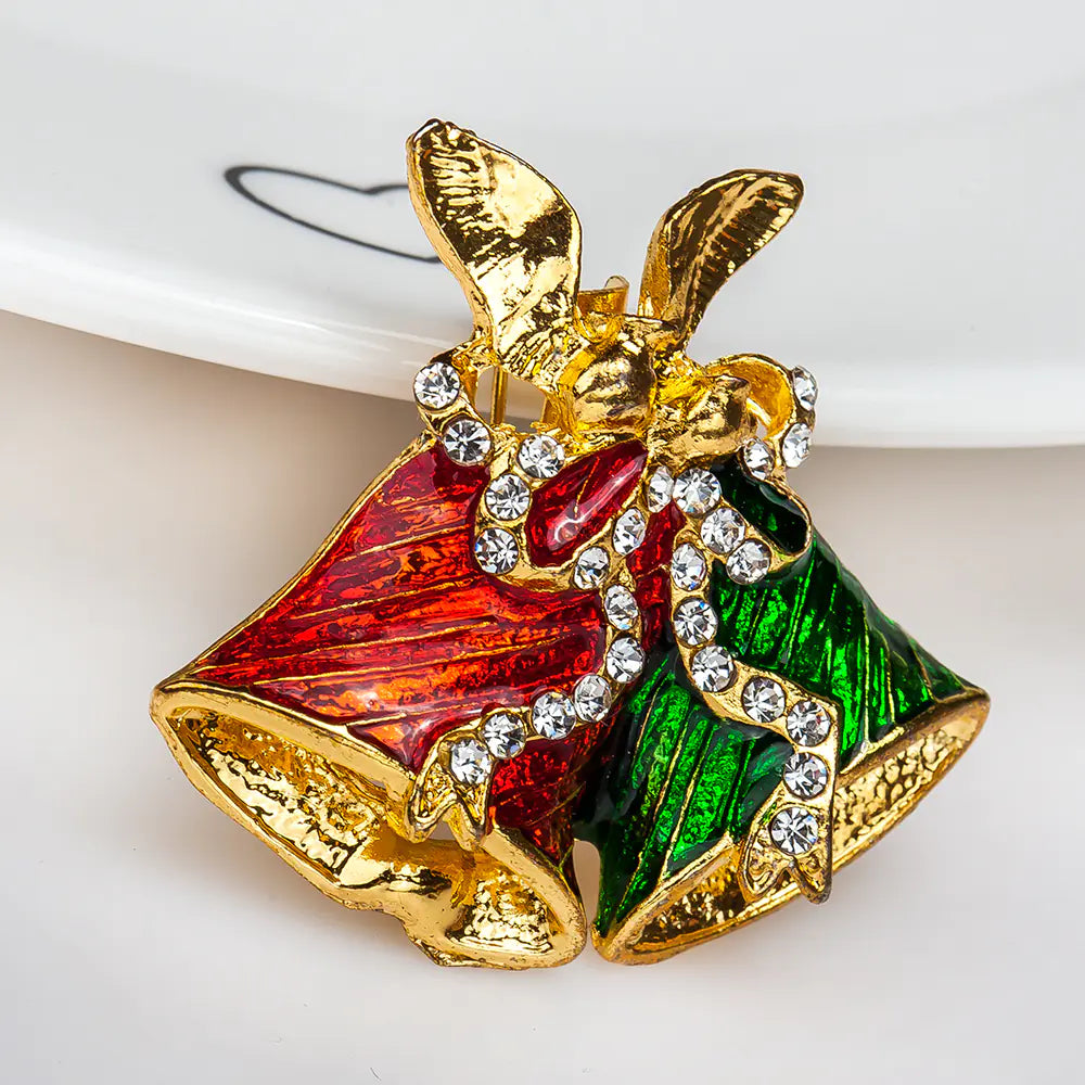 Fashionable Cartoon Christmas Bell Brooch with Rhinestones