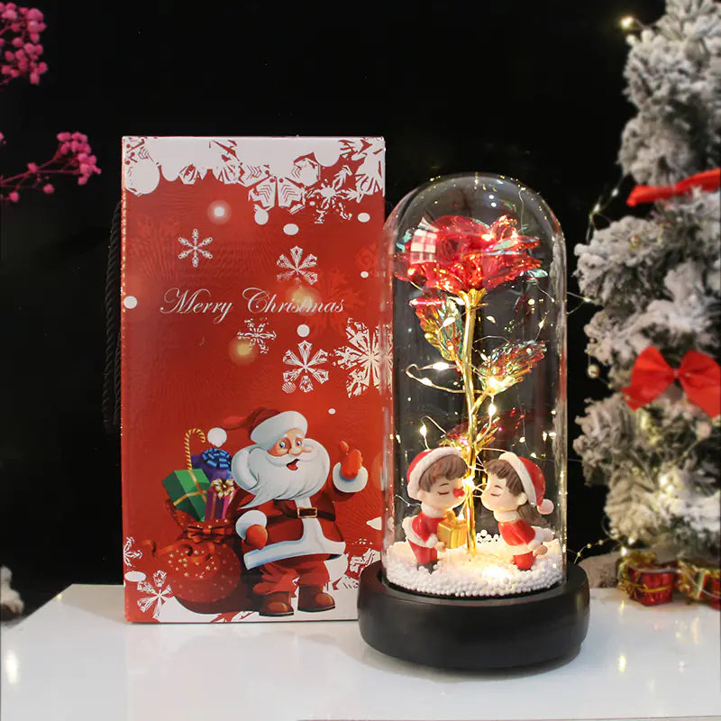 New Creative Christmas Gift Glass LED Lamp with Rose