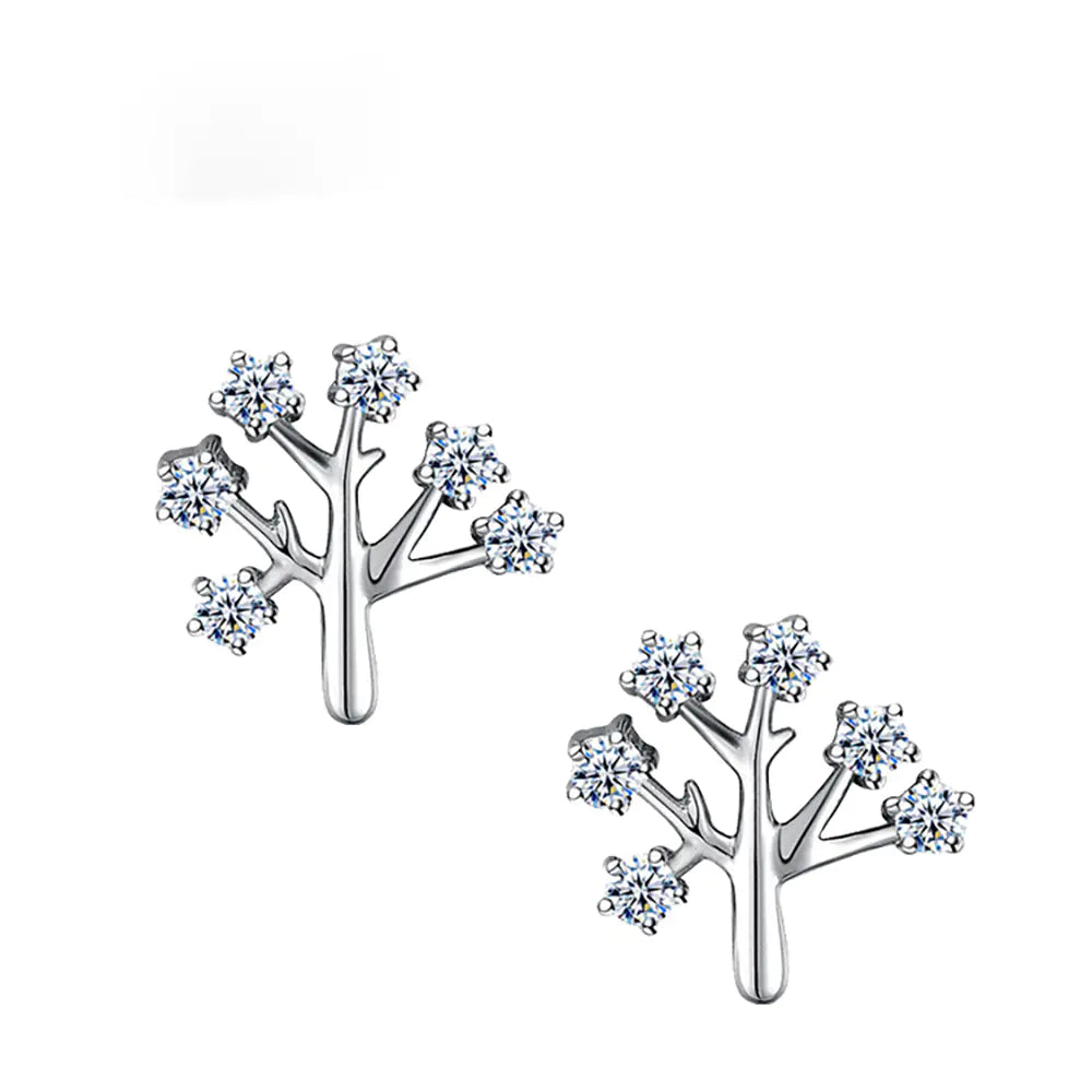 S925 Silver Christmas Tree Earrings with Diamonds