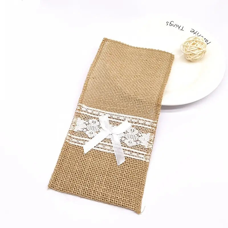 Burlap Lace Knife Fork Bag for Weddings and Christmas