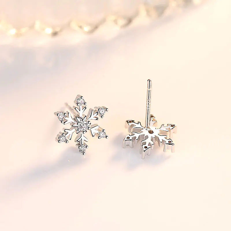 925 Silver Snowflake Earrings for Christmas