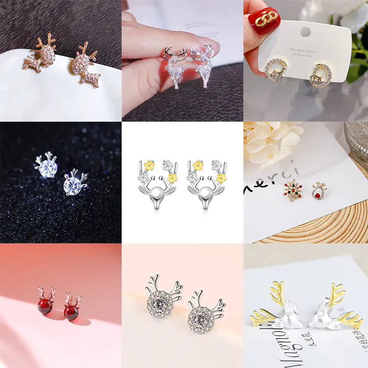 Fashionable Christmas Reindeer Head Earrings (Wholesale)