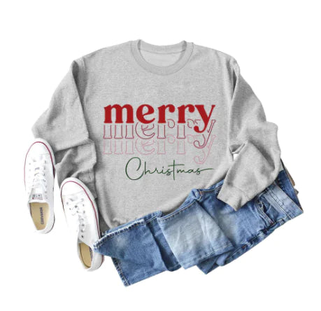 Christmas Letter Print Loose Long Sleeve Sweater for Girls