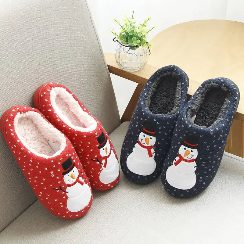 Knitted Cotton Slippers - Winter Christmas Snowman Couple