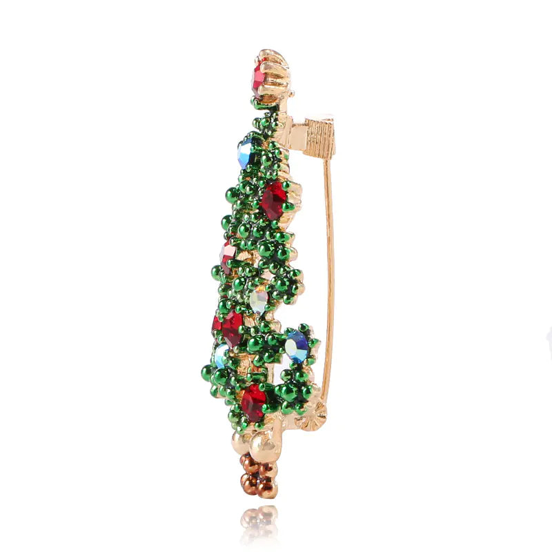 White Colorful Diamond Christmas Tree Brooch for Women