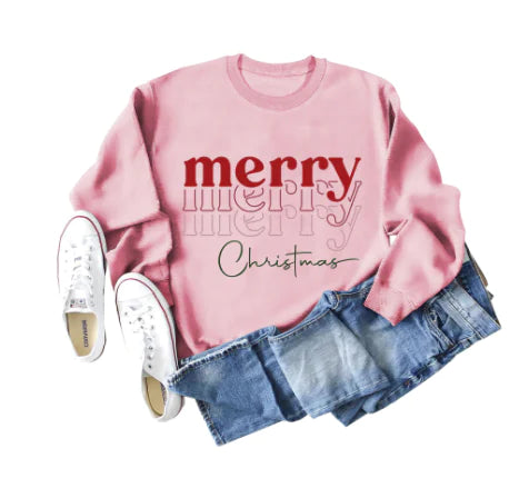 Christmas Letter Print Loose Long Sleeve Sweater for Girls