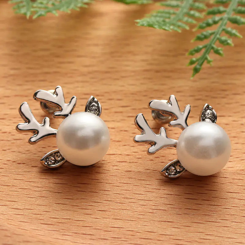 Christmas Pearl Antler Earrings and Studs