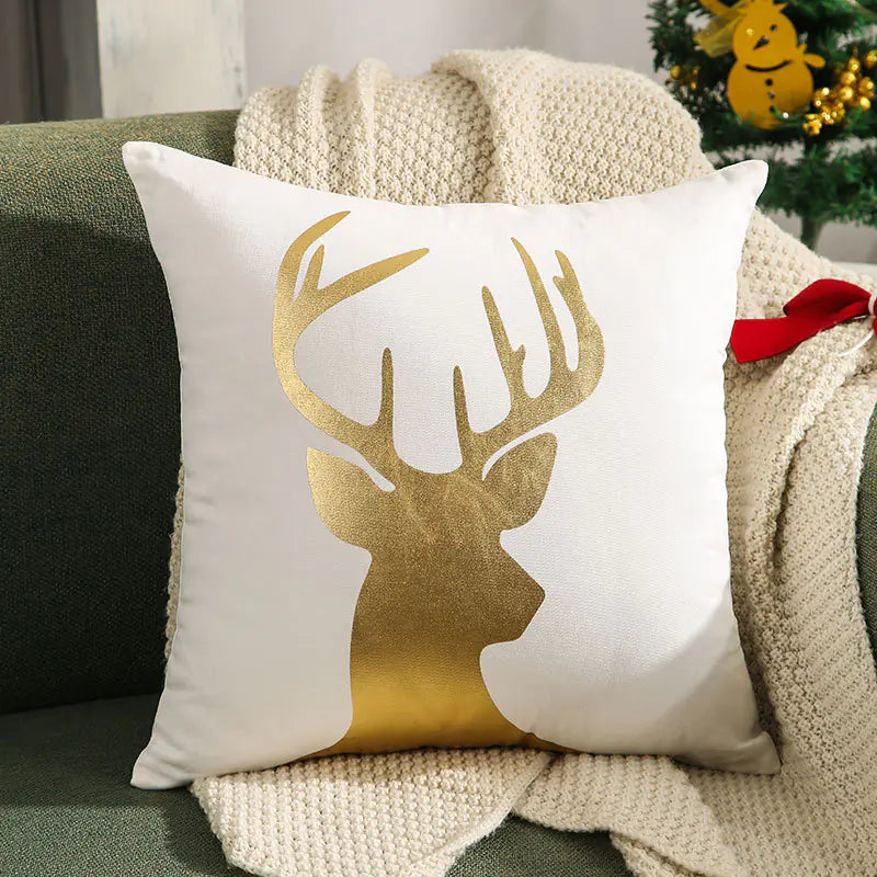 Christmas Tree Gold Foil Deer Cushion Cover 45x45 cm