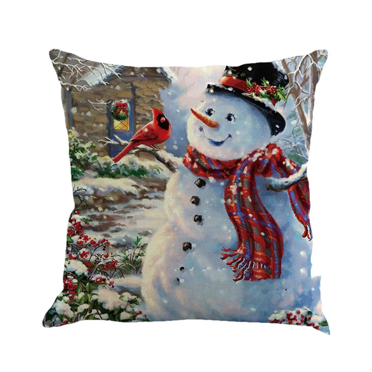 Christmas Snowman Cotton Linen Cushion Covers for Car