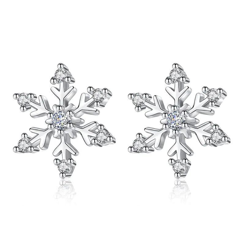 925 Silver Snowflake Earrings for Christmas