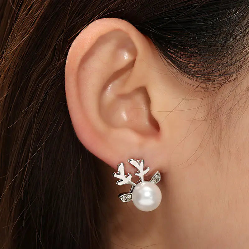 Christmas Pearl Antler Earrings and Studs