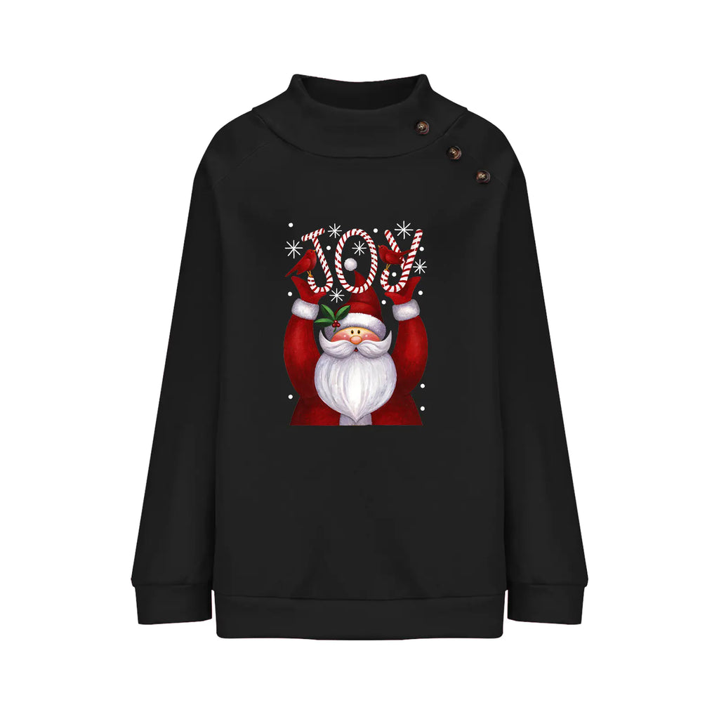 Printed Button Christmas Long Sleeve Sweatshirt for Women