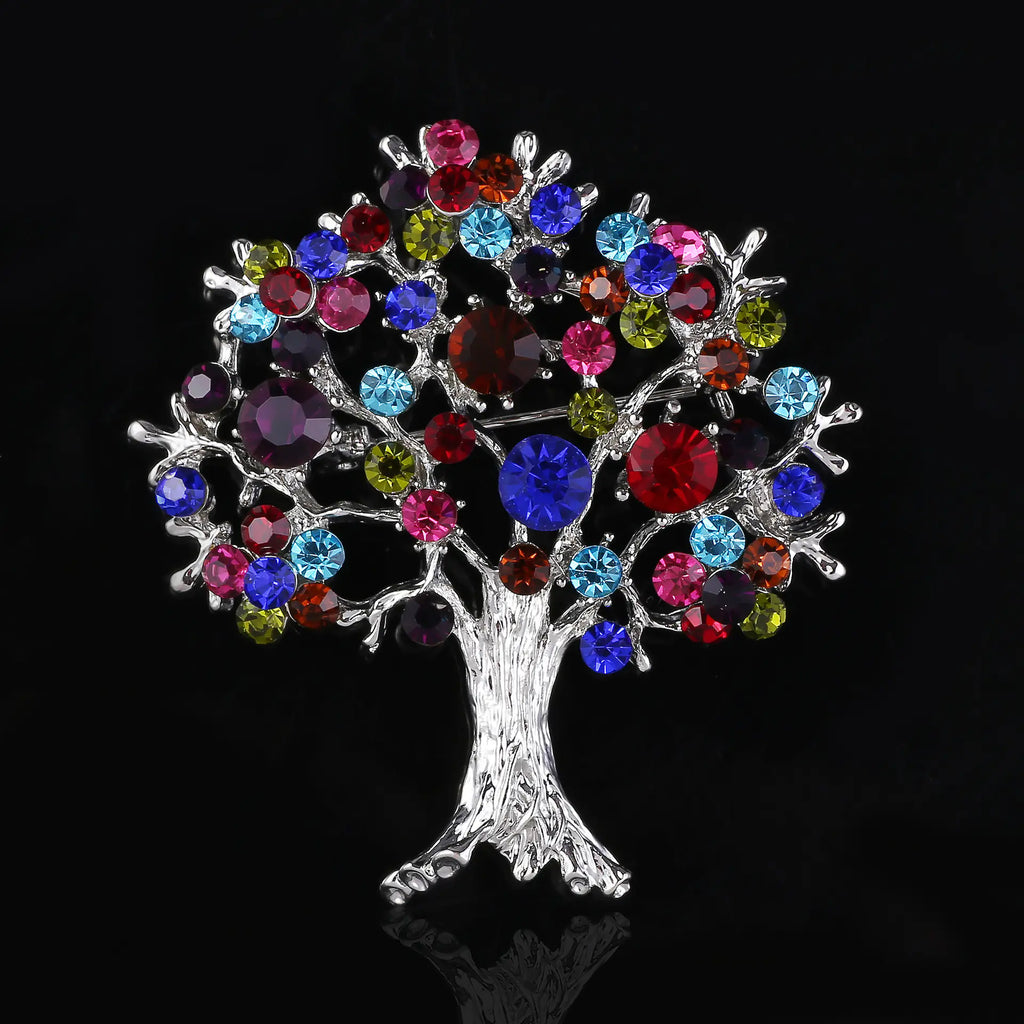 Colorful Rhinestone Christmas Tree Brooch & Scarf Clip