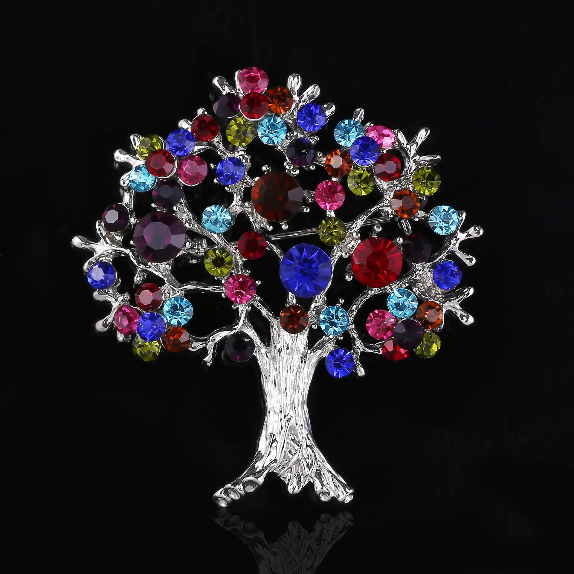 Colorful Rhinestone Christmas Tree Brooch & Scarf Clip