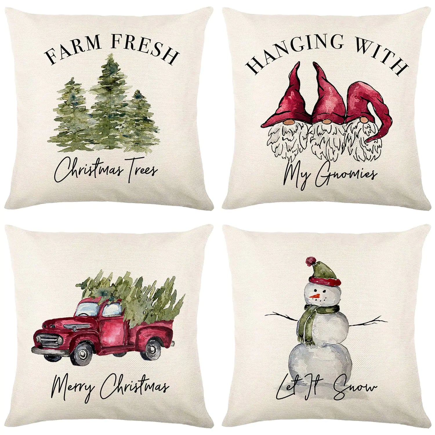 Christmas Polyester Pillowcase with Linen Print