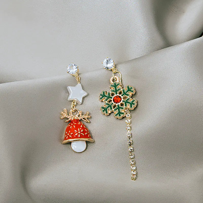 Long Tassel Asymmetrical Stud Earrings - Christmas Theme