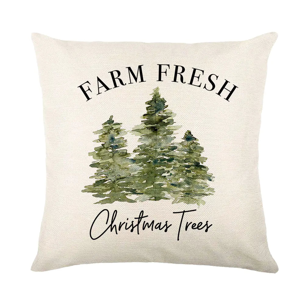 Christmas Polyester Pillowcase with Linen Print