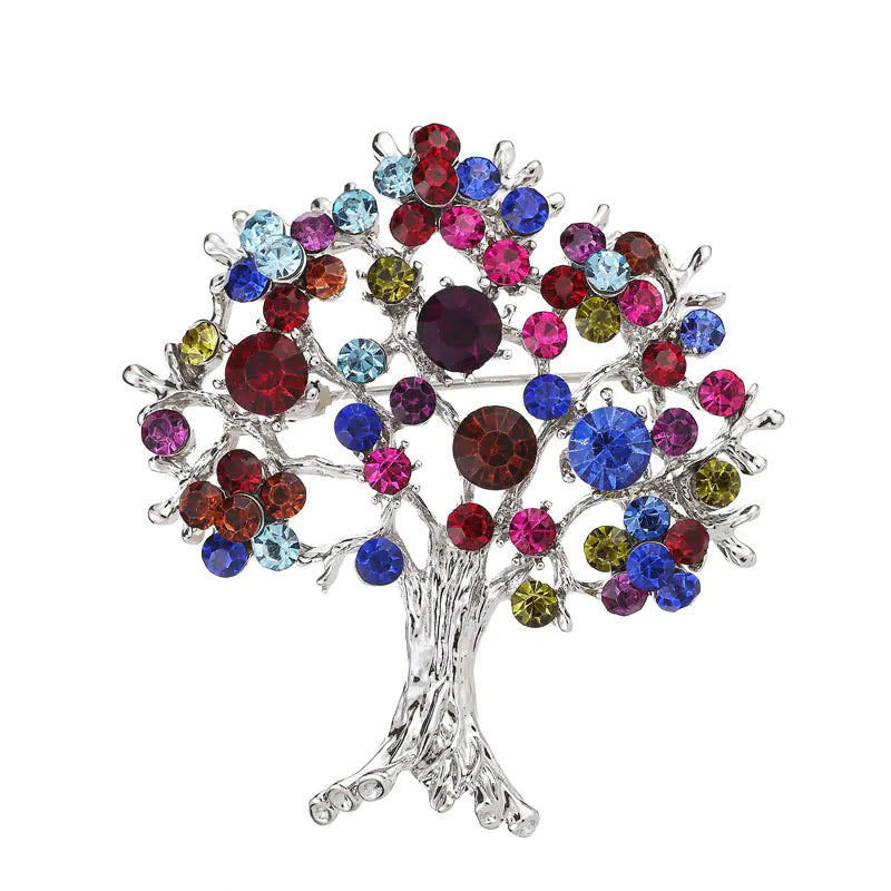 Colorful Rhinestone Christmas Tree Brooch & Scarf Clip