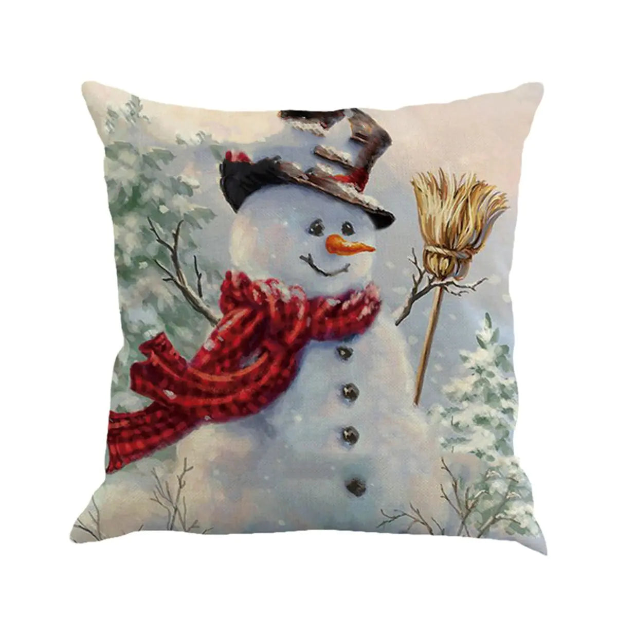 Christmas Snowman Cotton Linen Cushion Covers for Car