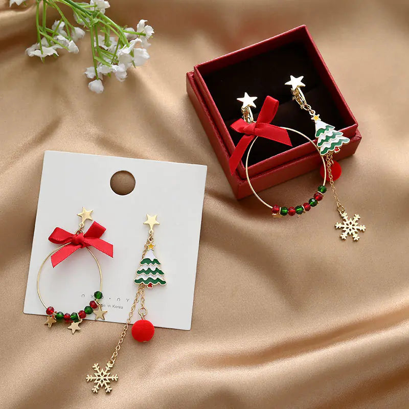 Long Tassel Asymmetrical Stud Earrings - Christmas Theme