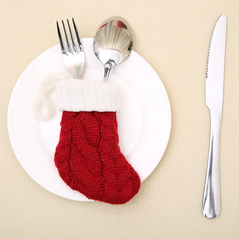 Knit Christmas Stockings and Holiday Table Decor Set