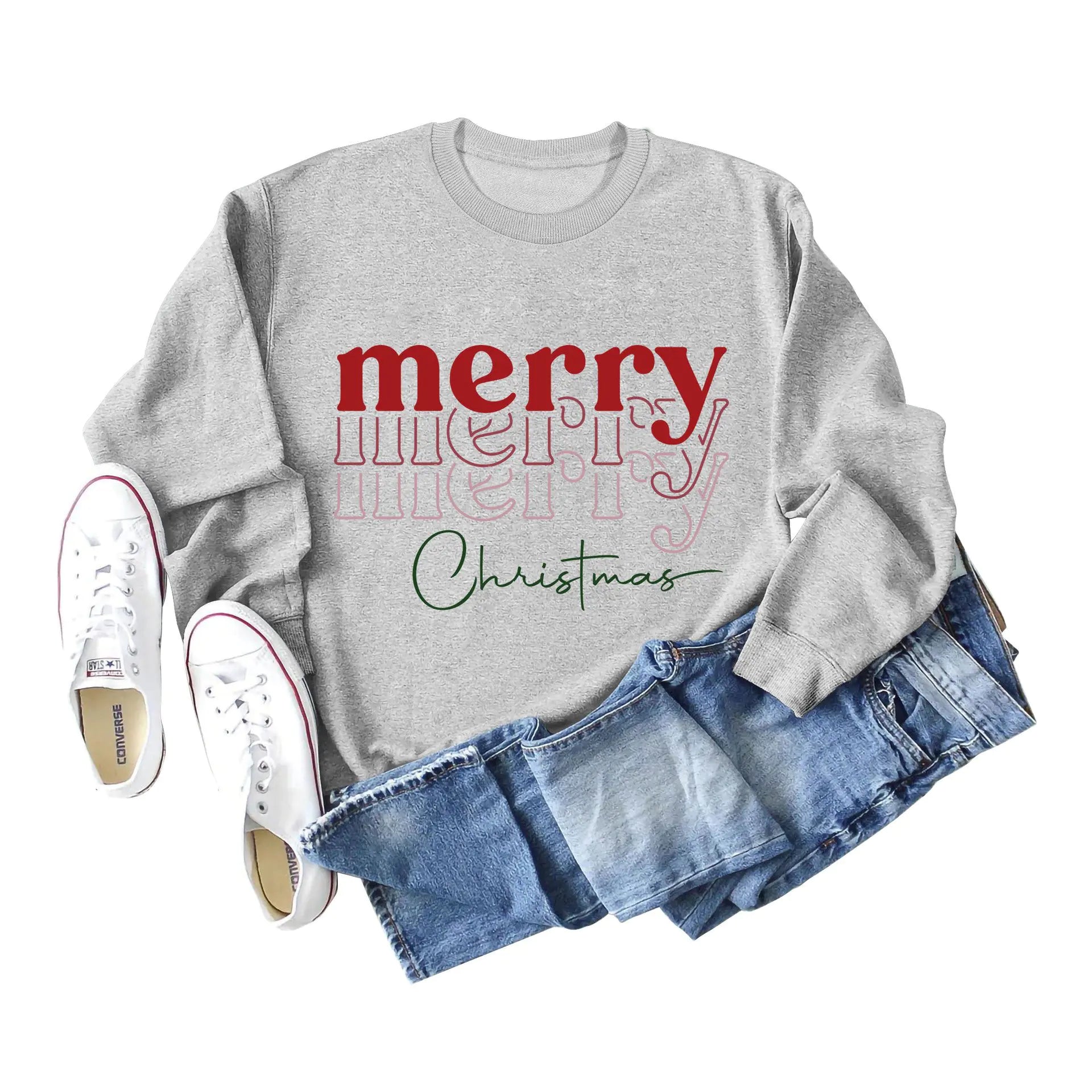 Christmas Letter Print Loose Long Sleeve Sweater for Girls