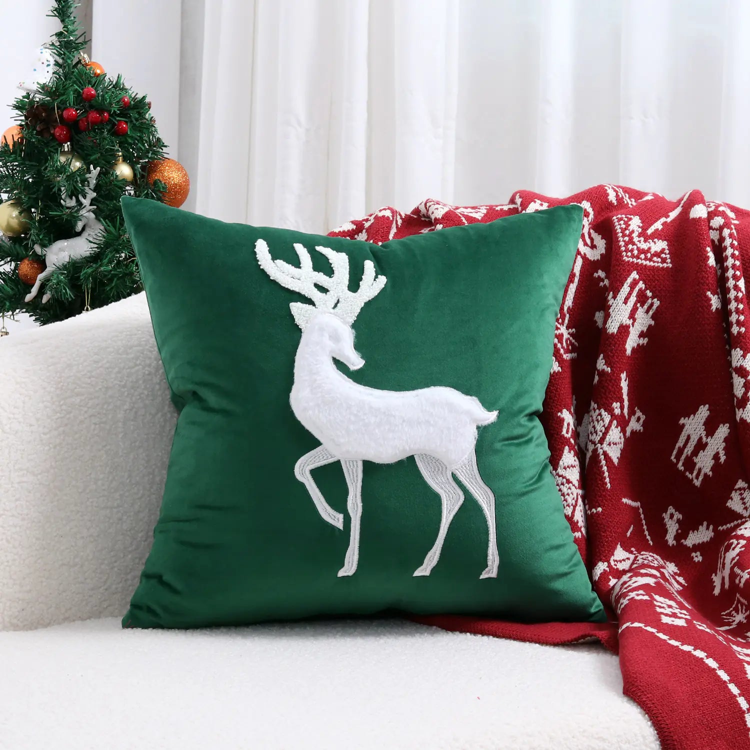 Christmas Tree Gold Foil Deer Cushion Cover 45x45 cm