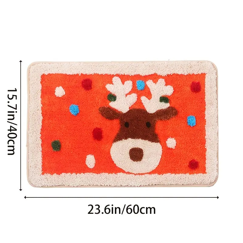 Graphic Christmas Bath Mat with Santa Snowman Design