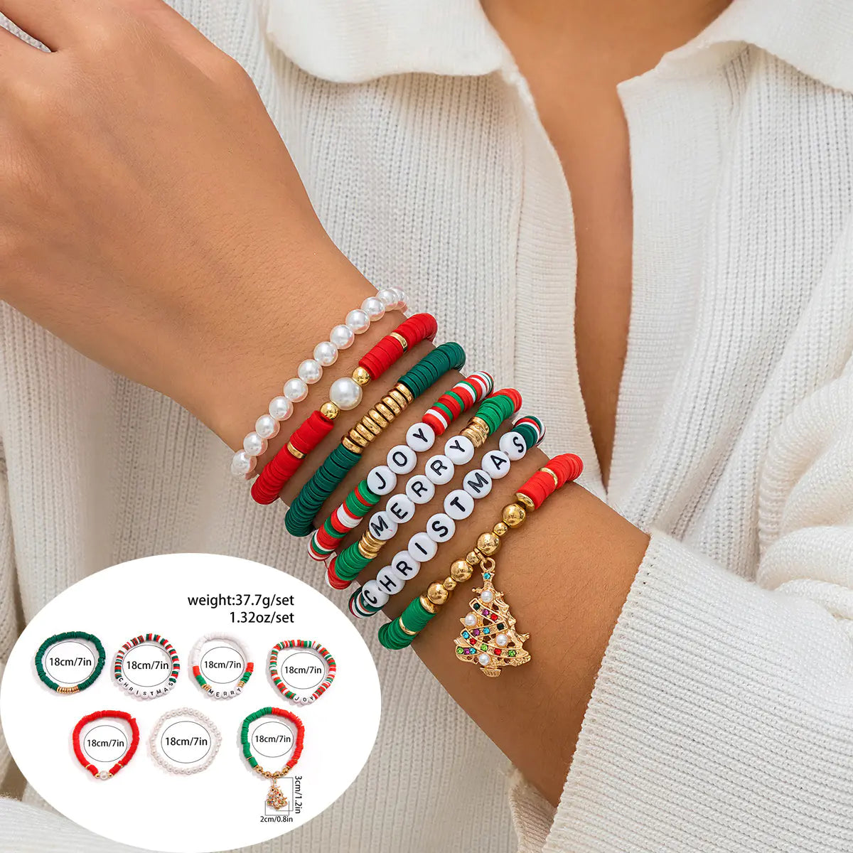 European American Christmas Letters Beaded Bracelet Set
