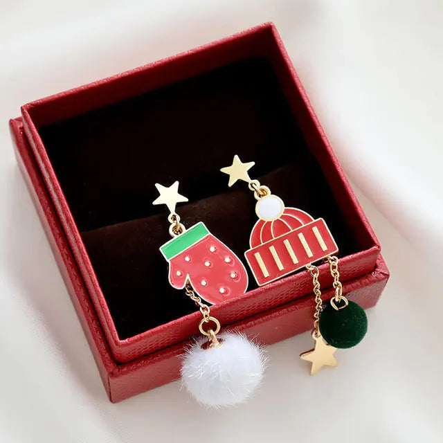 Long Tassel Asymmetrical Stud Earrings - Christmas Theme