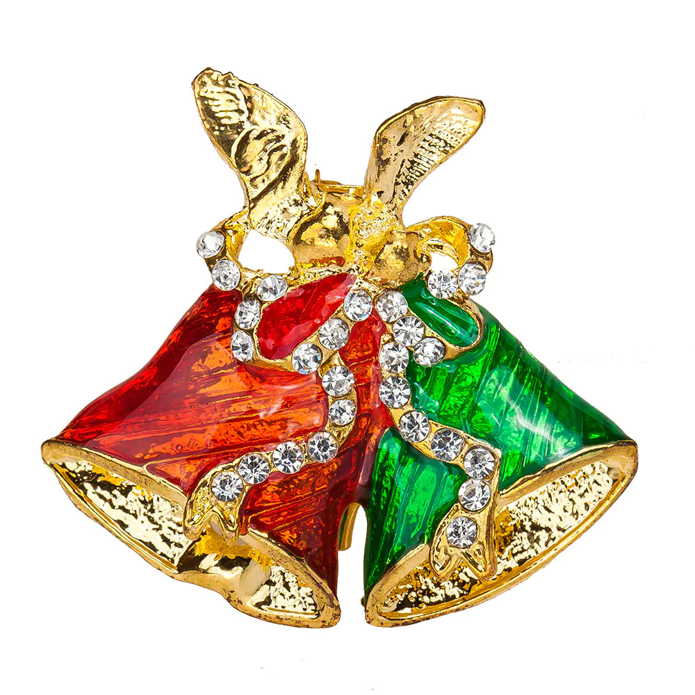 Fashionable Cartoon Christmas Bell Brooch with Rhinestones