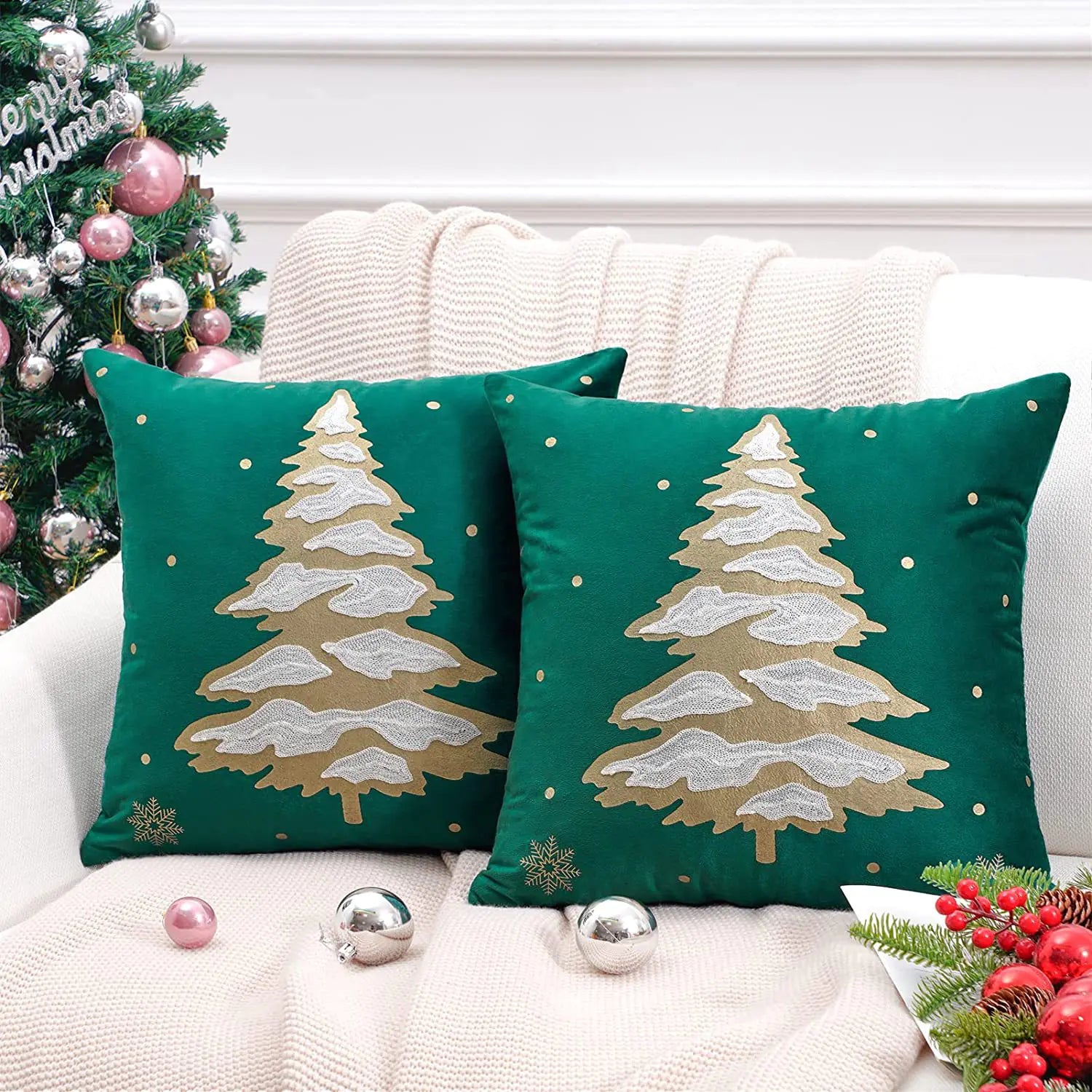 Christmas Tree Gold Foil Deer Cushion Cover 45x45 cm