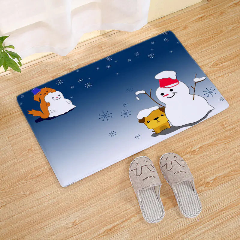 Fleece Christmas Door Mat and Non-Slip Bathroom Rug