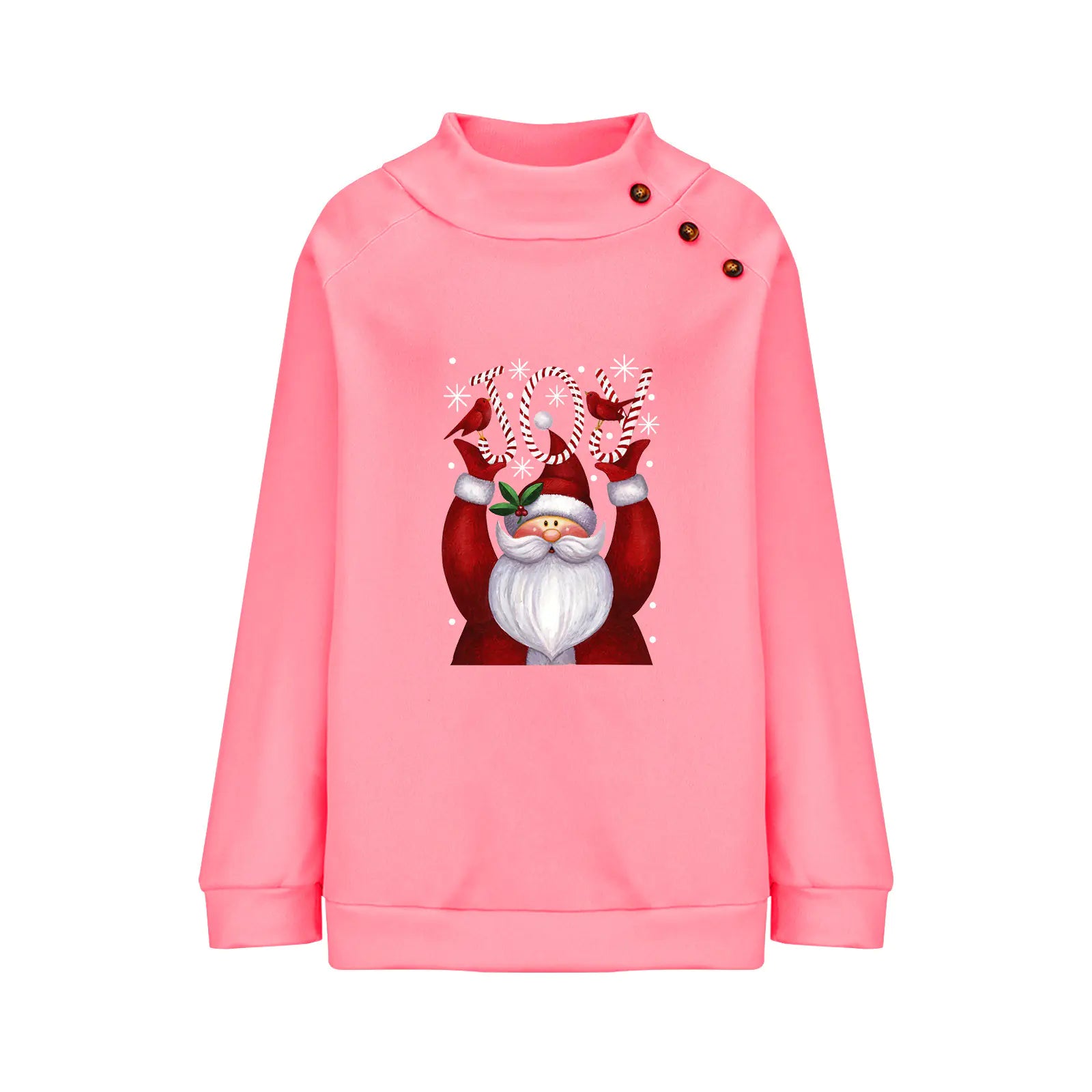 Printed Button Christmas Long Sleeve Sweatshirt for Women