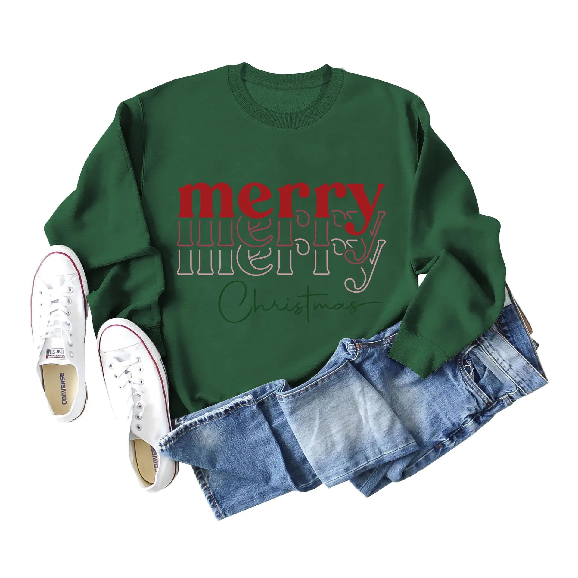 Christmas Letter Print Loose Long Sleeve Sweater for Girls