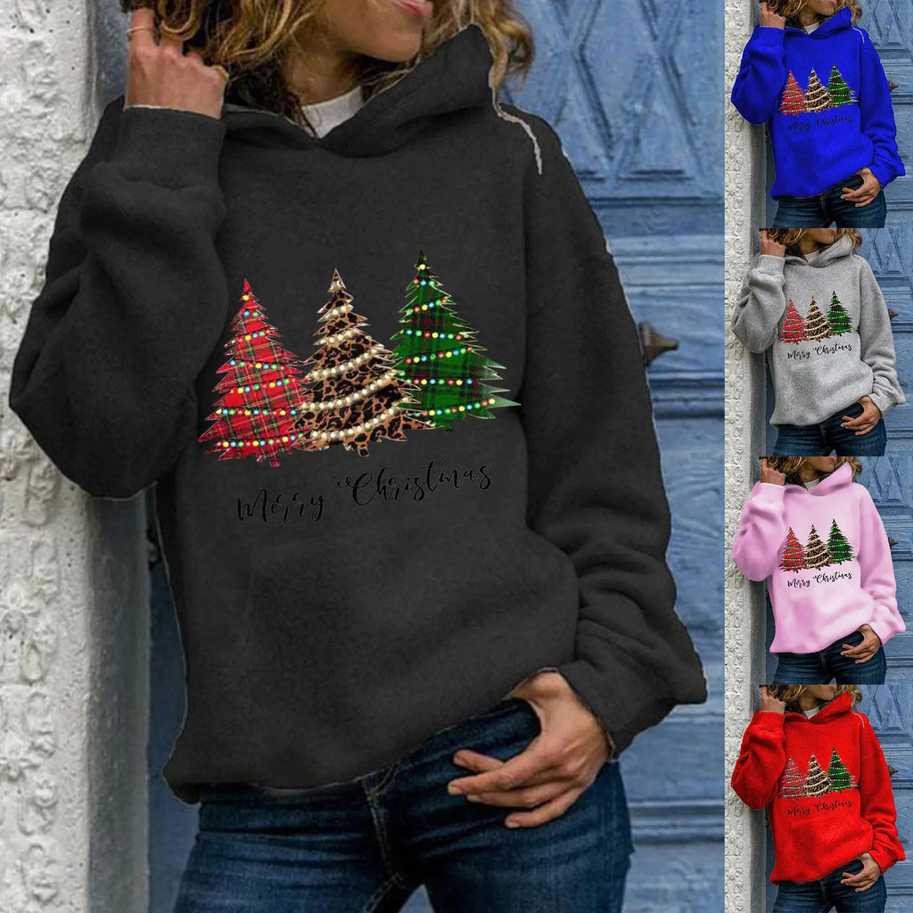 Merry Christmas Tree Hoodie - Plus Size Loose Top