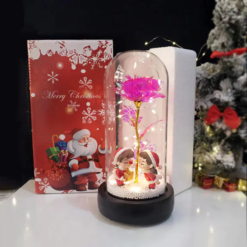 New Creative Christmas Gift Glass LED Lamp with Rose