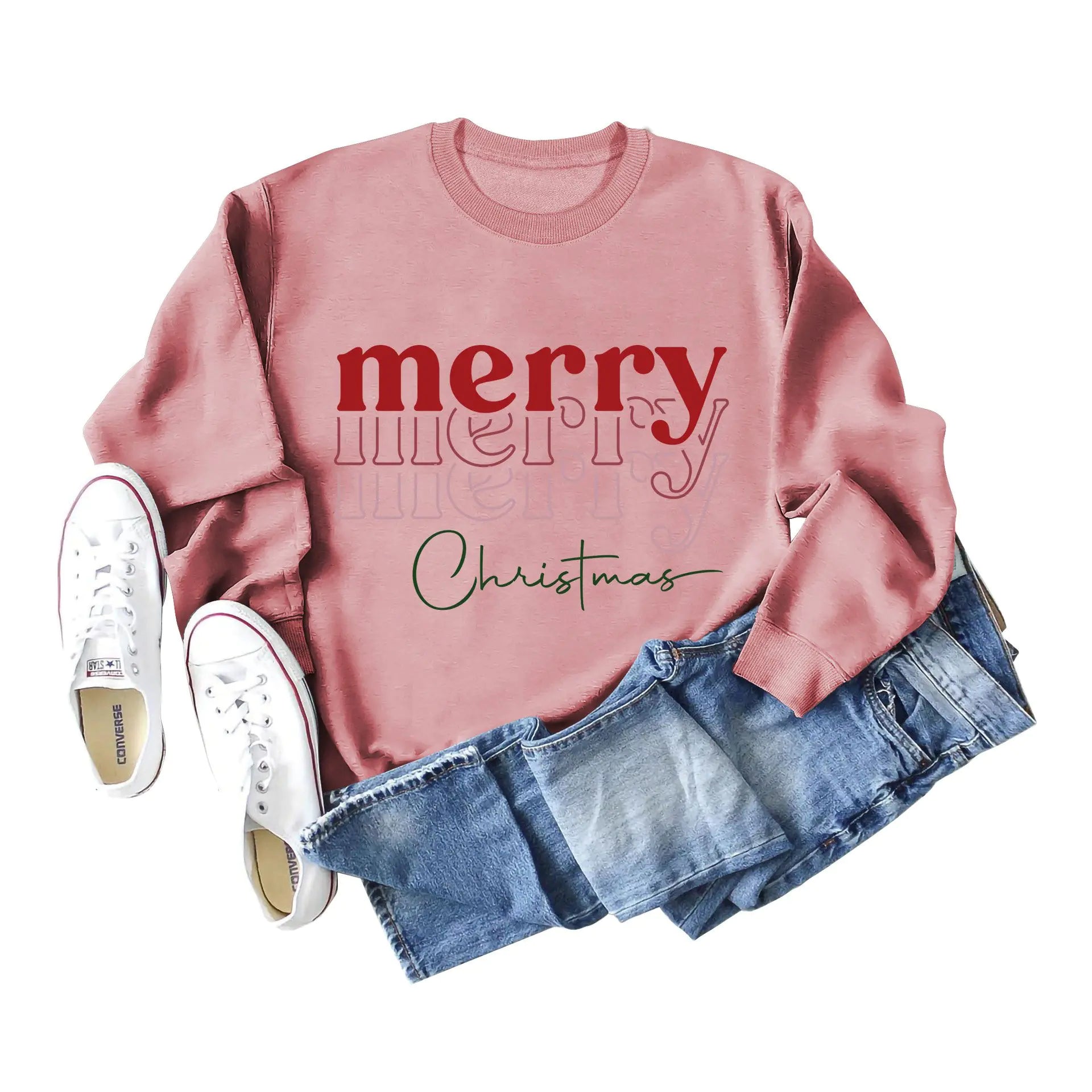 Letter Print Round Neck Long Sleeve Christmas Sweater