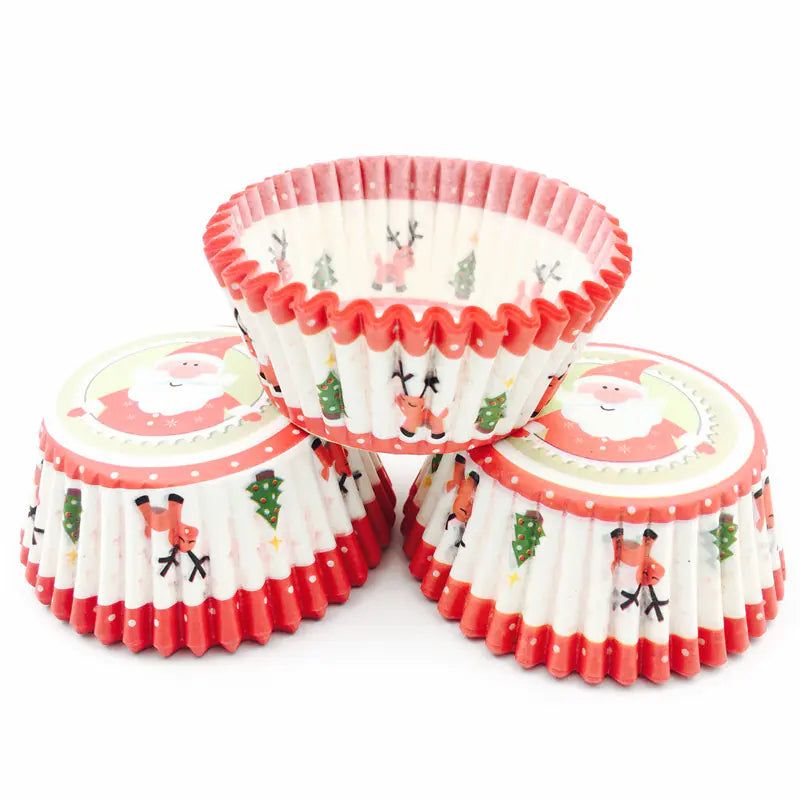 100Pcs Christmas Santa Cupcake Baking Liners