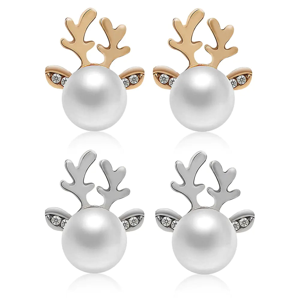 Christmas Pearl Antler Earrings and Studs