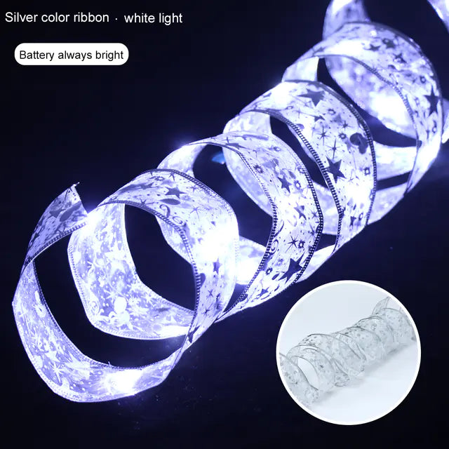 Christmas Ribbon Fairy Light String Garland for Decor