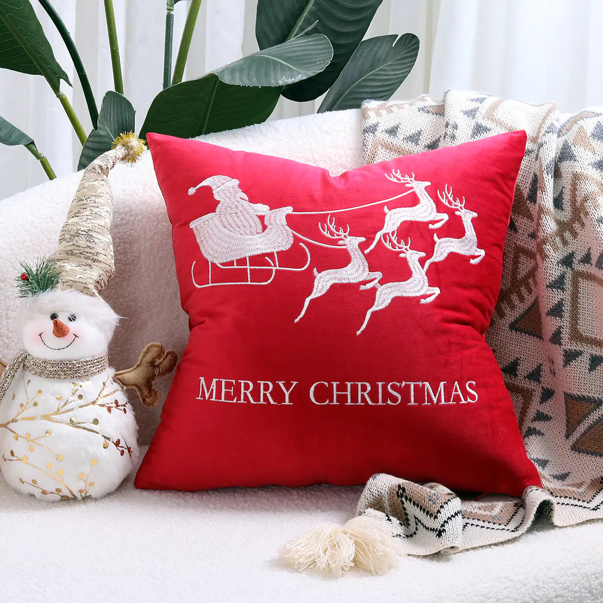Christmas Tree Gold Foil Deer Cushion Cover 45x45 cm