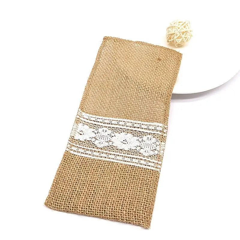 Burlap Lace Knife Fork Bag for Weddings and Christmas