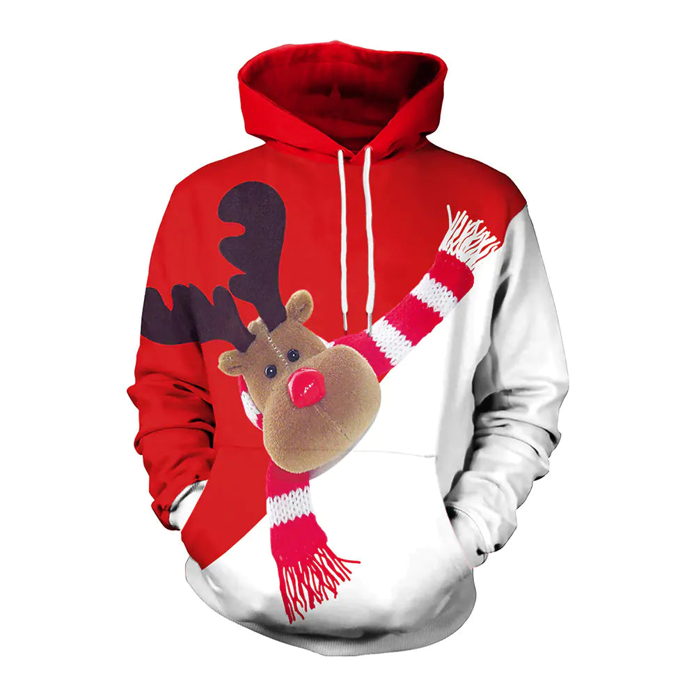 Elk Christmas Couple Hooded Sweater Print