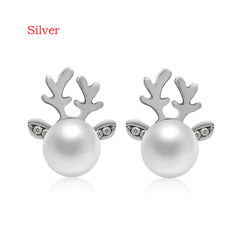 Christmas Pearl Antler Earrings and Studs