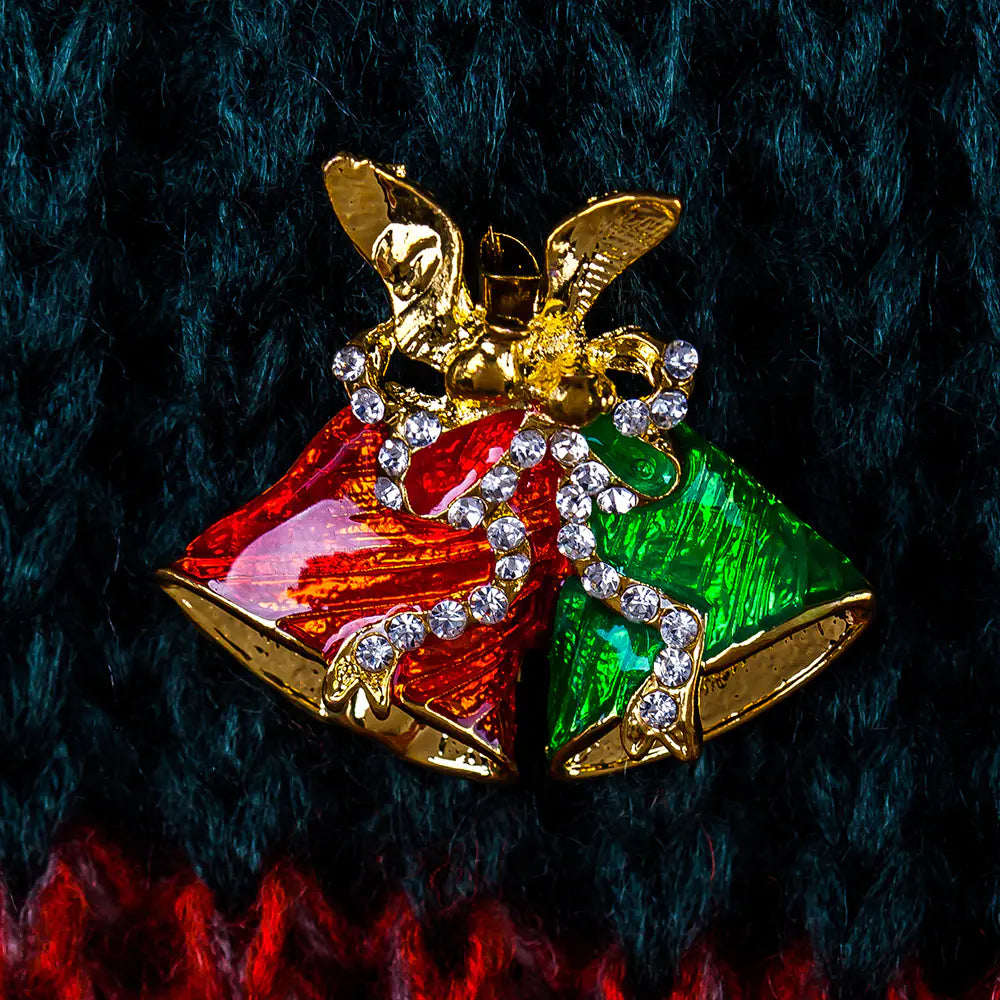 Fashionable Cartoon Christmas Bell Brooch with Rhinestones
